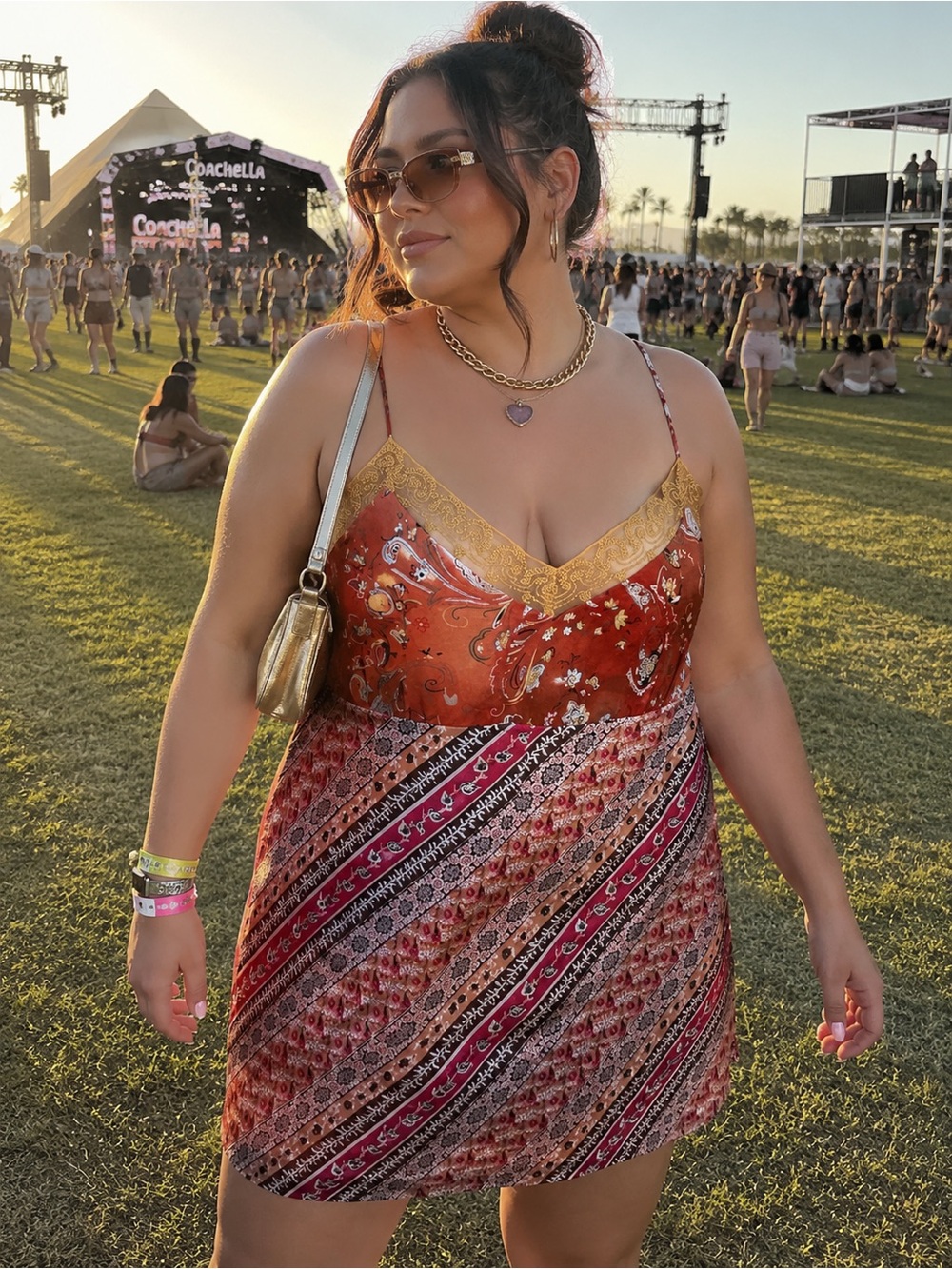 Xhilaration vintage Y2K‎  Bohemian Paisley Slip Dress in Rust & Gold